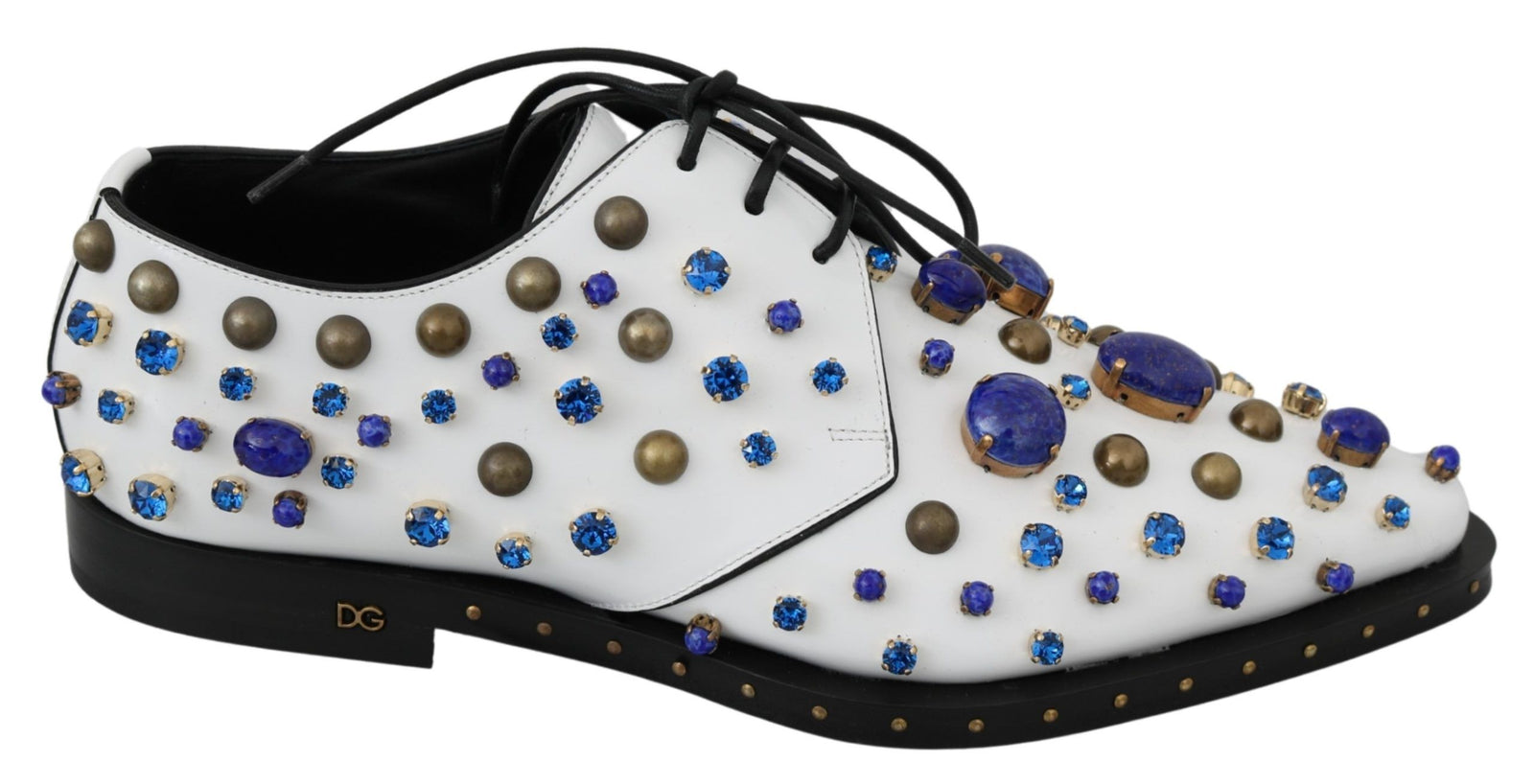 Chaussures habillées élégantes en cuir blanc avec cristaux Dolce & Gabbana