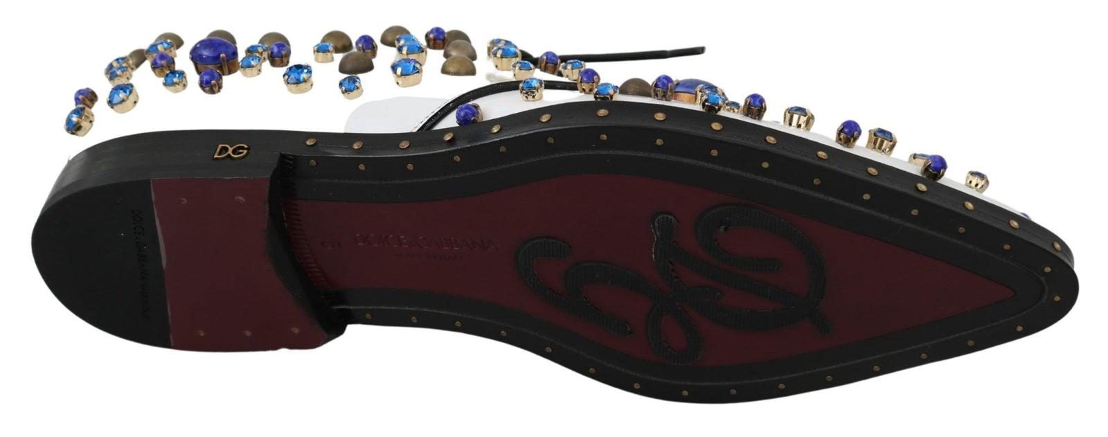 Chaussures habillées élégantes en cuir blanc avec cristaux Dolce & Gabbana