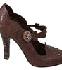 Dolce & Gabbana Brown Floral Crystal CINDERELLA Heels Shoes