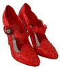 Dolce & Gabbana Red Floral Crystal CINDERELLA Heels Shoes