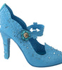 Dolce & Gabbana Blue Floral Crystal CINDERELLA Heels Shoes