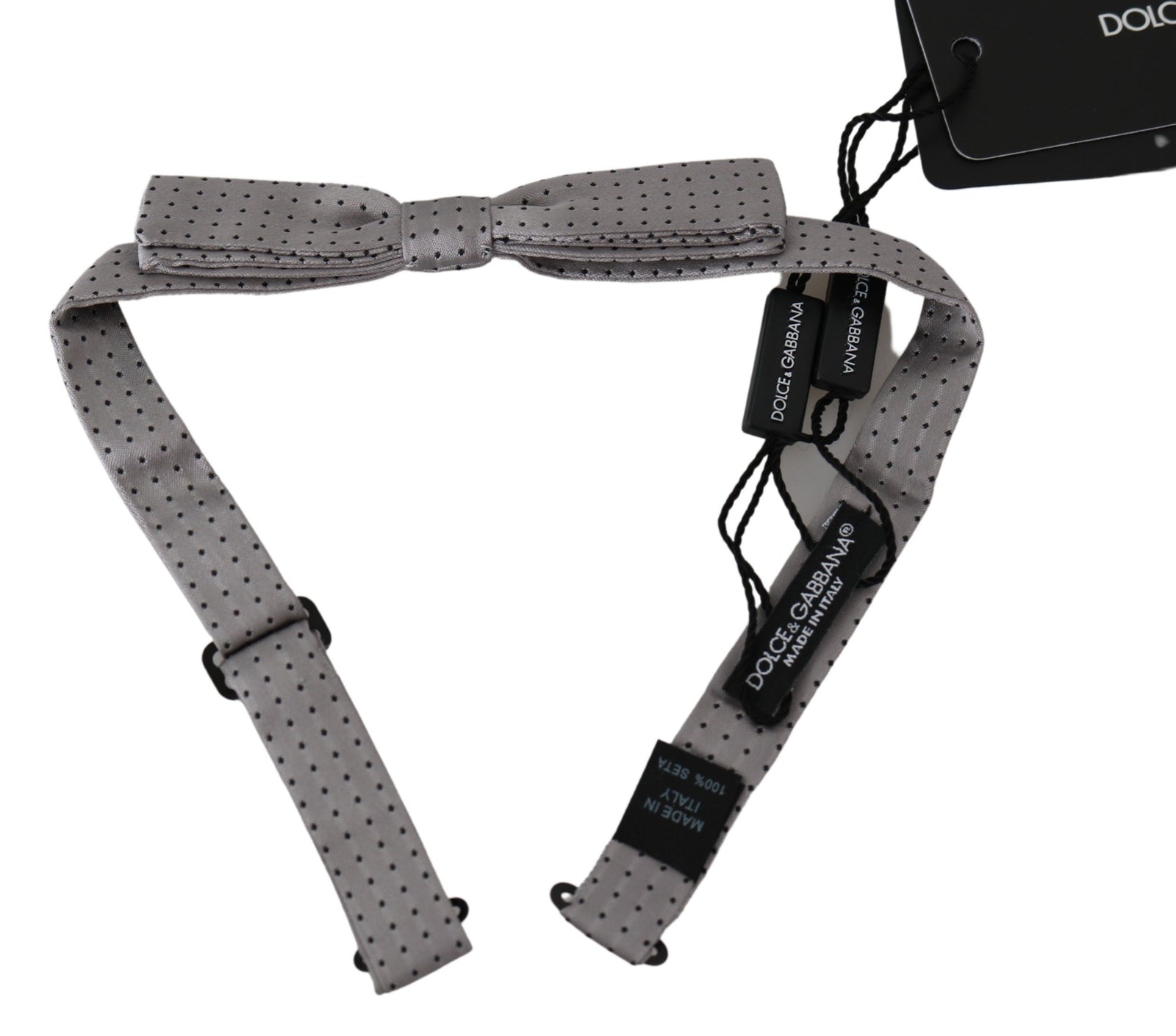 Dolce &amp; Gabbana Elegant Silk Gray Polka Dot Bow Tie