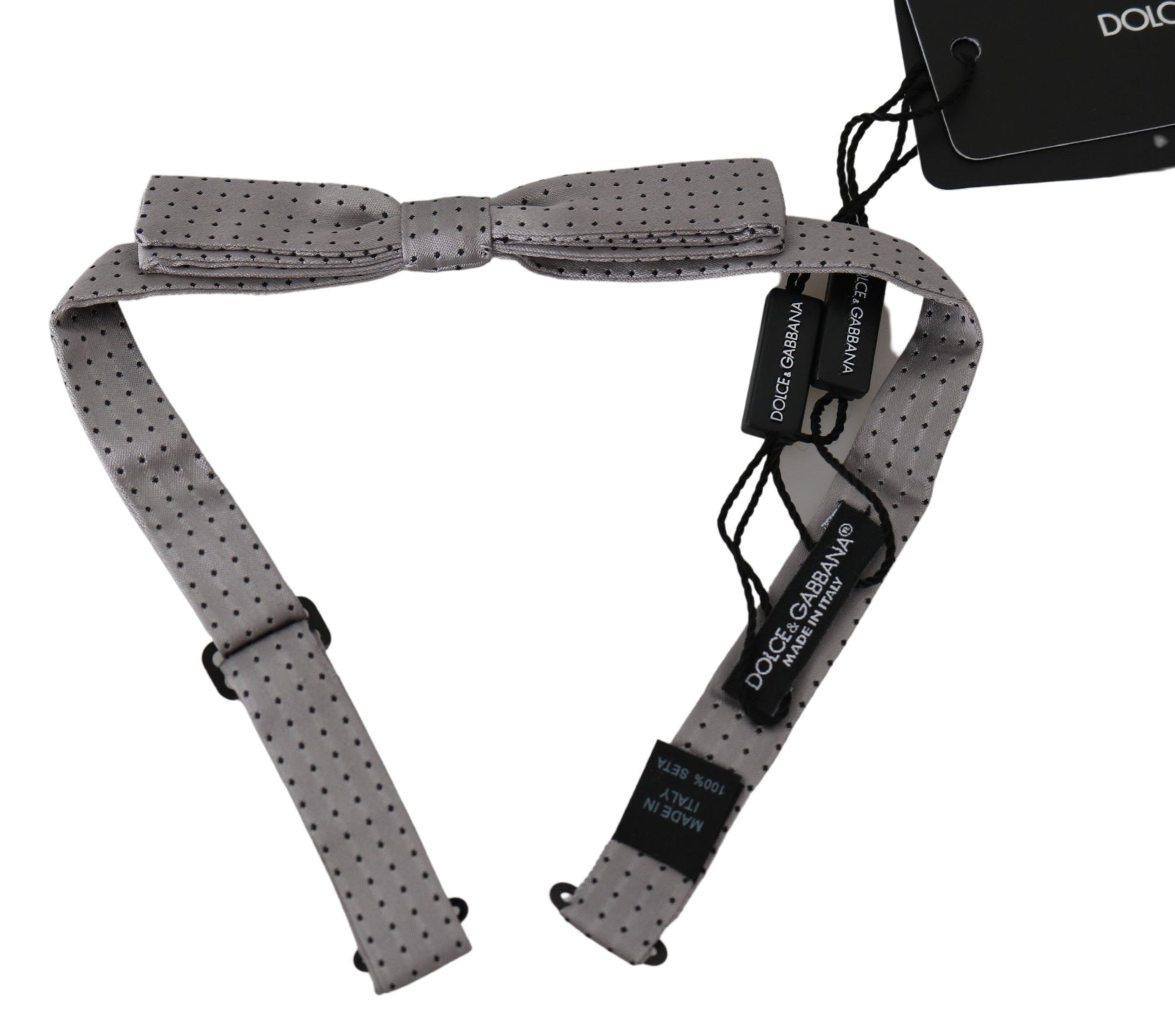 Dolce &amp; Gabbana Elegant Silk Gray Polka Dot Bow Tie
