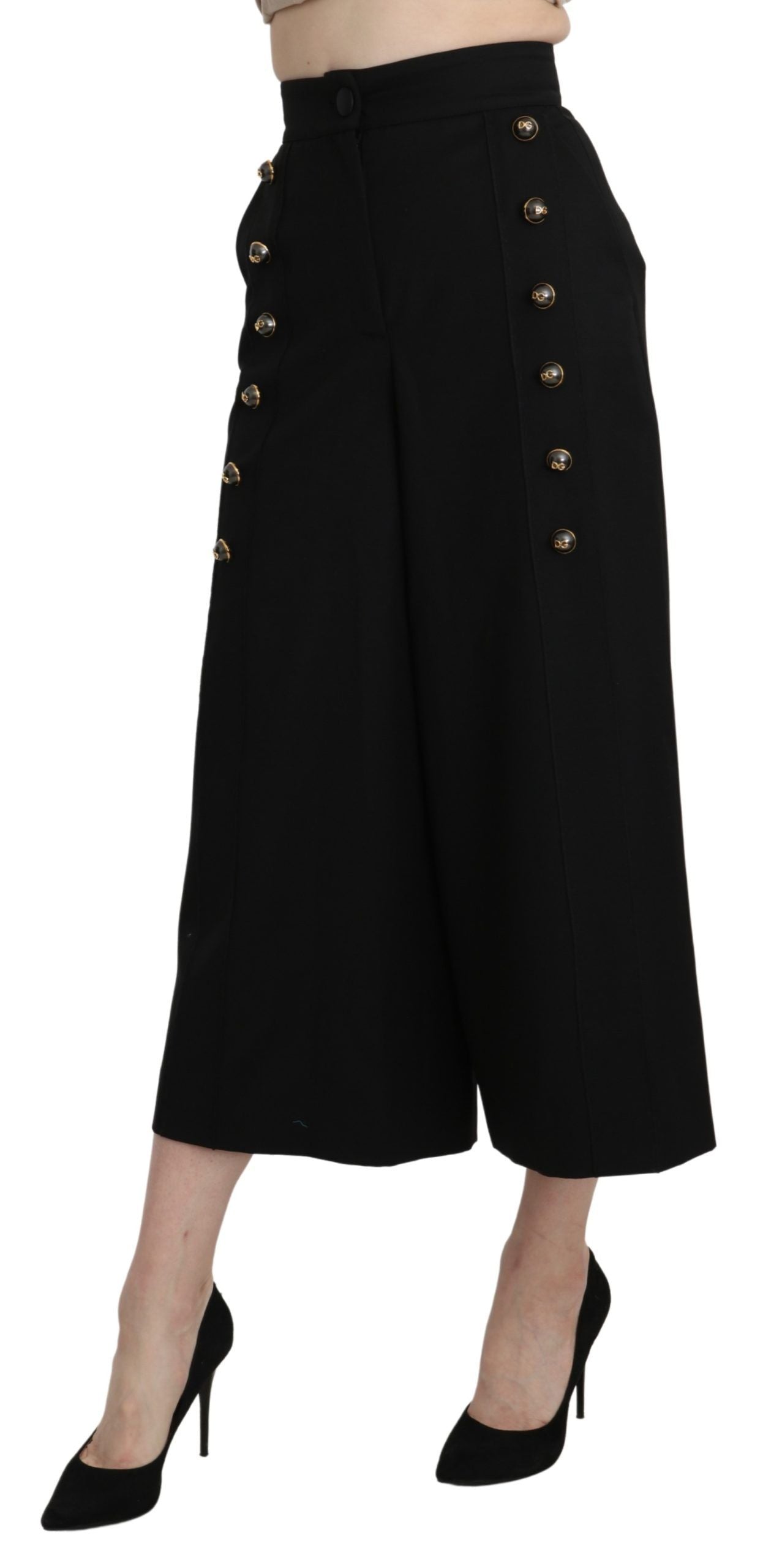 Dolce &amp; Gabbana Elegant High Waist Wide Leg Virgin Wool Trousers