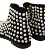 Dolce & Gabbana Chic Black Suede Ankle Boots with Pearls