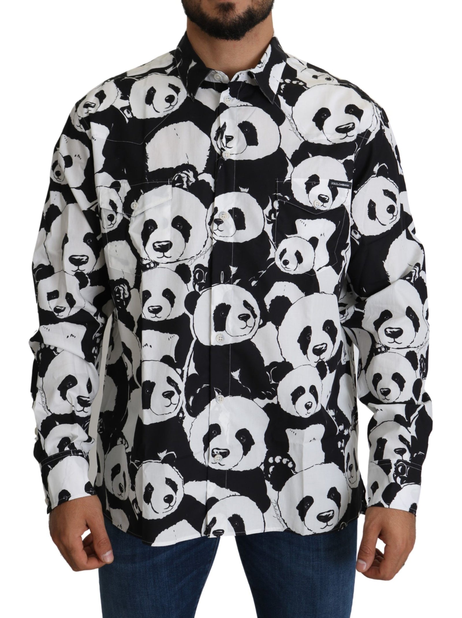 Chemise en pur coton imprimé panda Dolce &amp; Gabbana - Noir et blanc