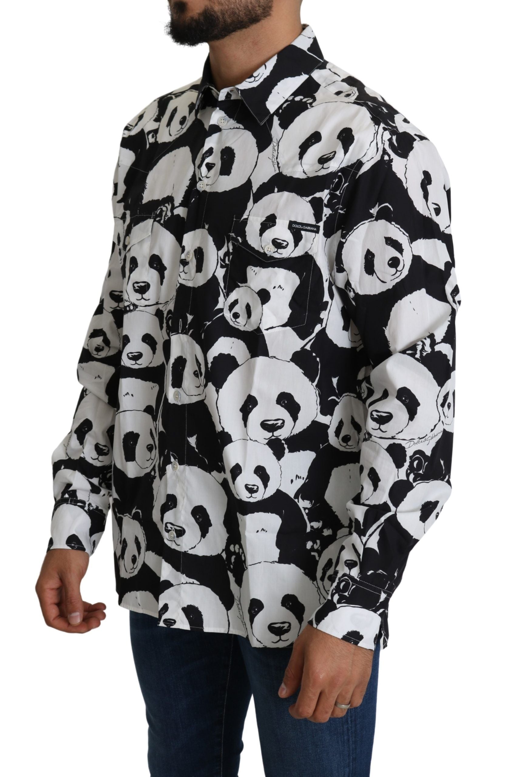 Chemise en pur coton imprimé panda Dolce &amp; Gabbana - Noir et blanc