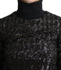Dolce & Gabbana Black Sequined Knitted Turtle Neck Sweater