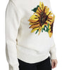 Dolce & Gabbana White Floral Wool Pullover Sunflower Sweater