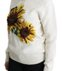 Dolce & Gabbana White Floral Wool Pullover Sunflower Sweater