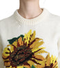 Dolce & Gabbana White Floral Wool Pullover Sunflower Sweater