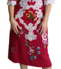 Dolce & Gabbana Red Floral Embroidered Sheath Midi Dress
