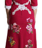 Dolce & Gabbana Red Floral Embroidered Sheath Midi Dress