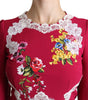 Dolce & Gabbana Red Floral Embroidered Sheath Midi Dress