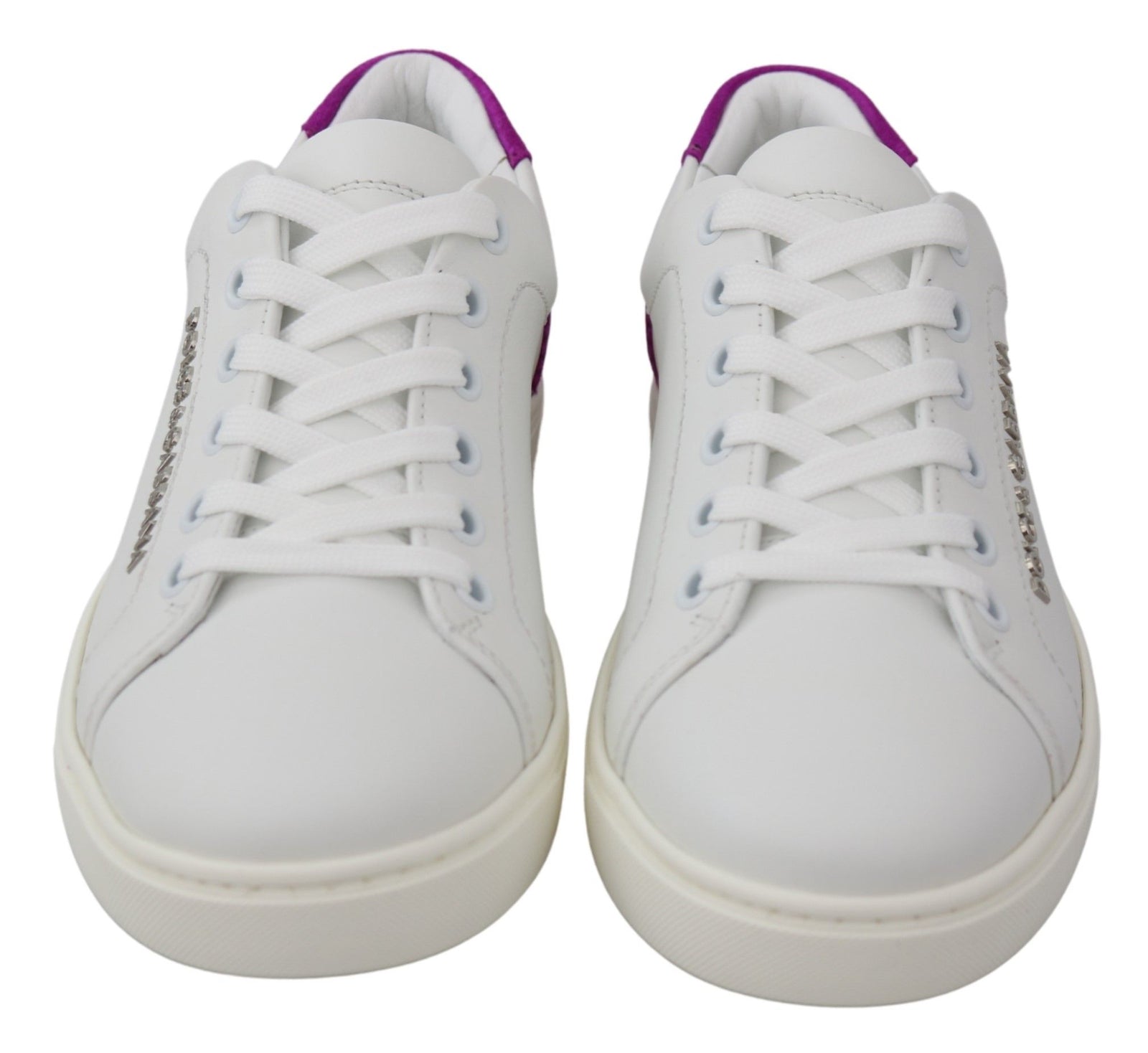Baskets chics en cuir blanc avec accents violets Dolce &amp; Gabbana