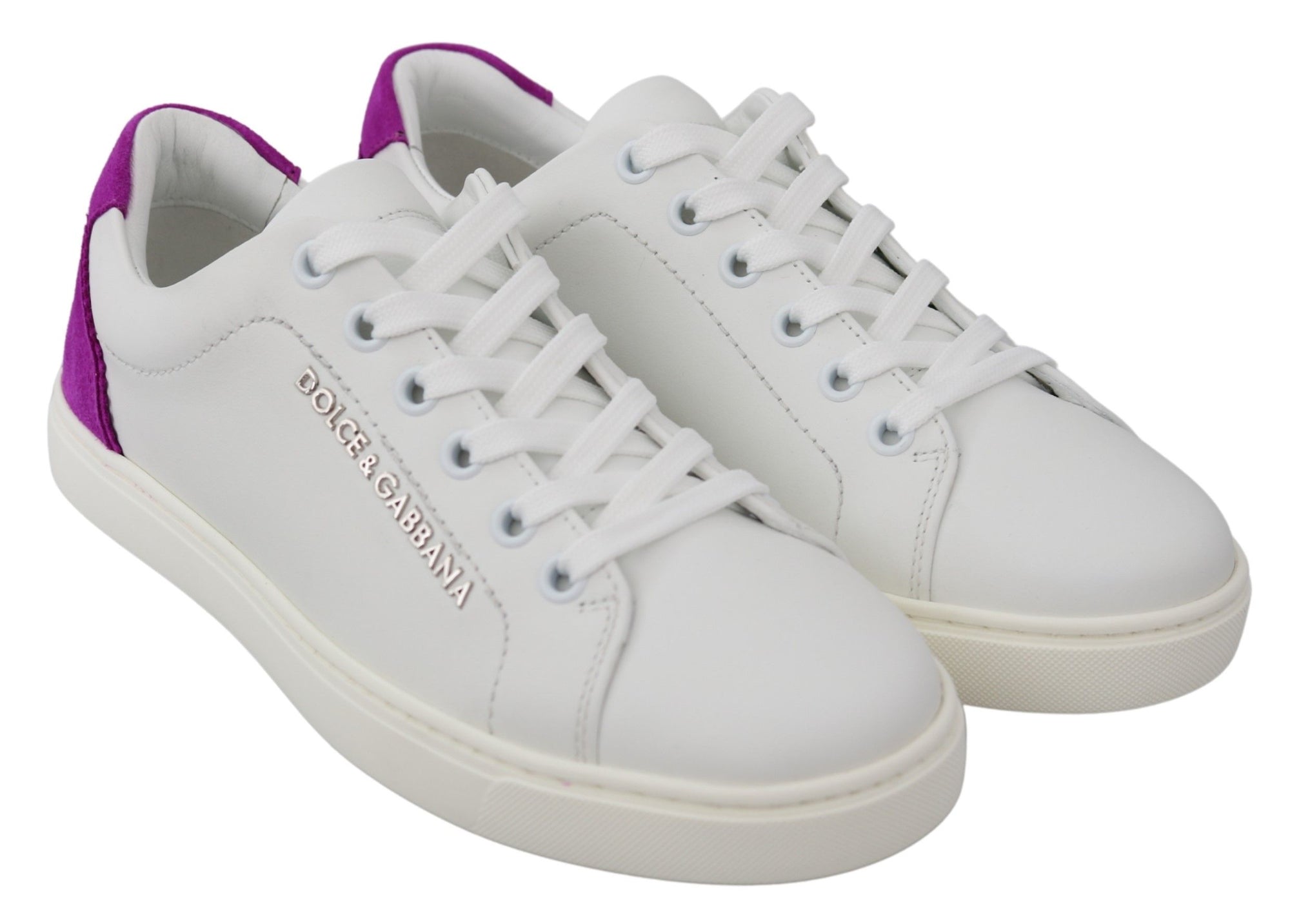 Baskets chics en cuir blanc avec accents violets Dolce &amp; Gabbana