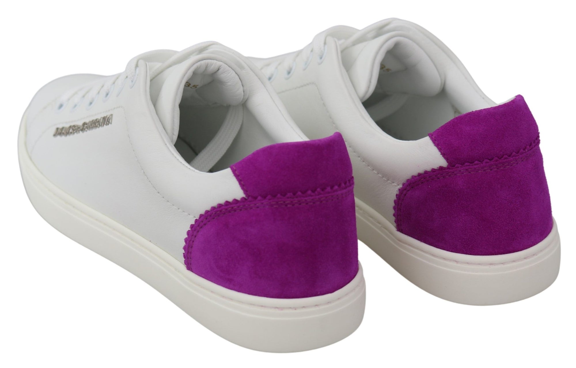 Baskets chics en cuir blanc avec accents violets Dolce &amp; Gabbana
