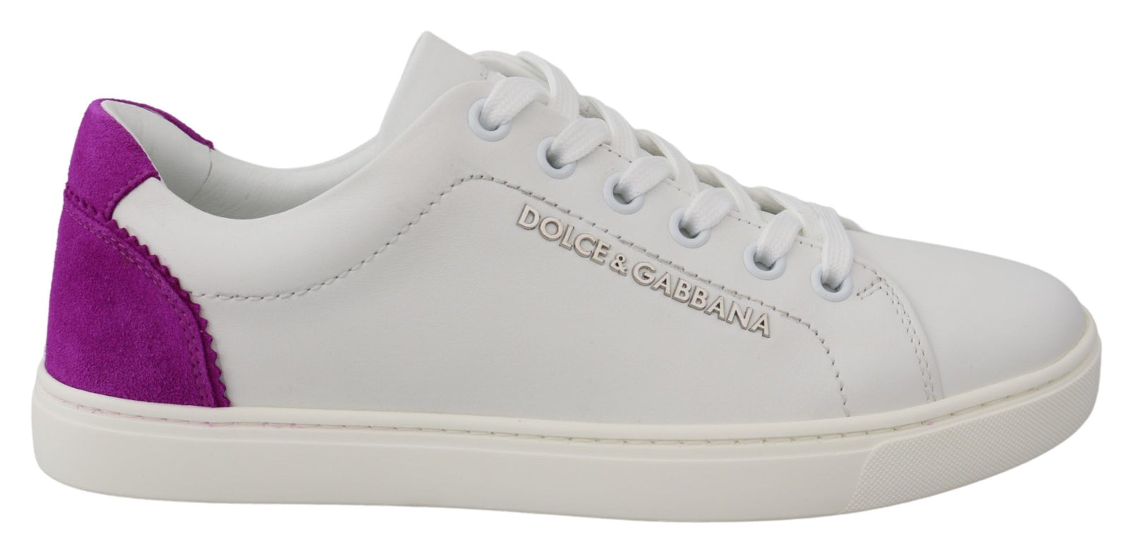 Baskets chics en cuir blanc avec accents violets Dolce &amp; Gabbana