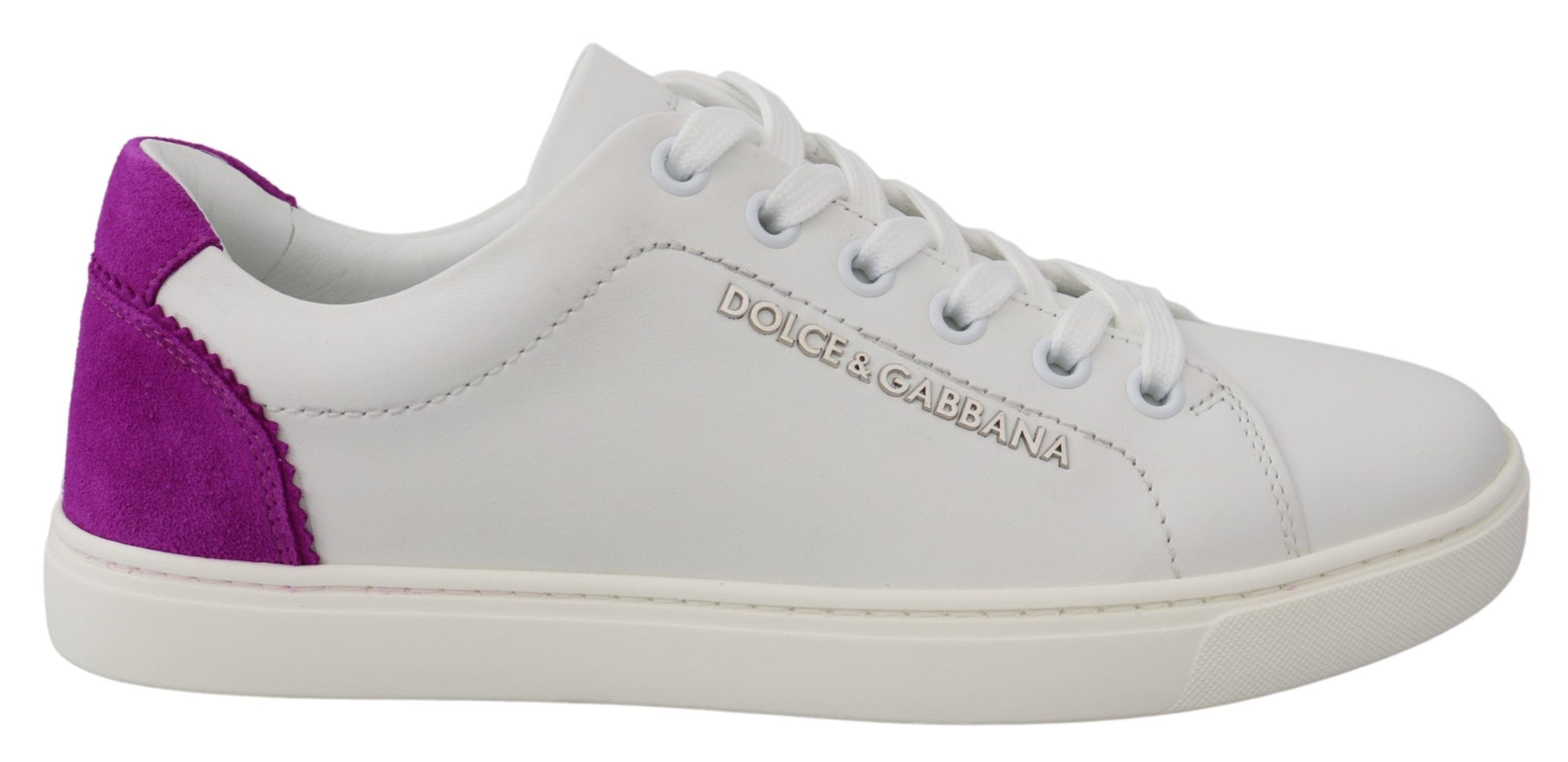 Baskets chics en cuir blanc avec accents violets Dolce &amp; Gabbana