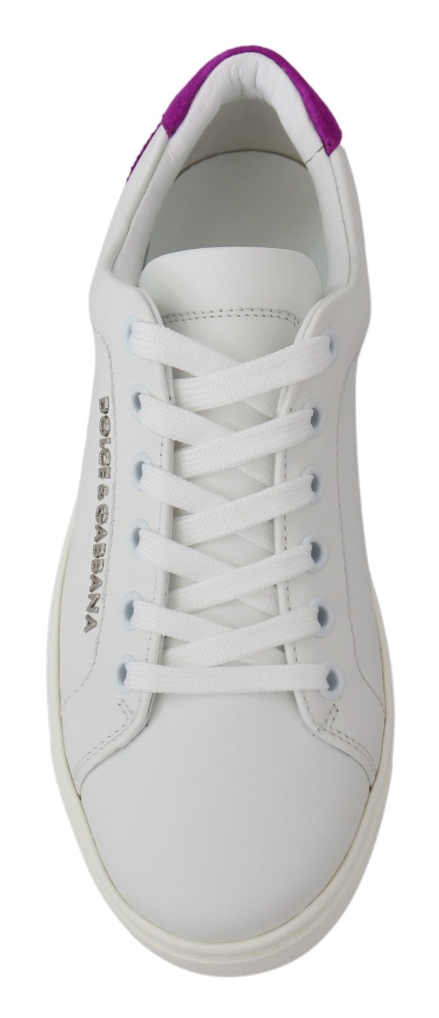 Baskets chics en cuir blanc avec accents violets Dolce &amp; Gabbana