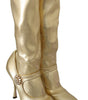 Dolce & Gabbana Elegant Gold Ankle Boots Socks with Rhinestones
