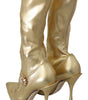 Dolce & Gabbana Elegant Gold Ankle Boots Socks with Rhinestones
