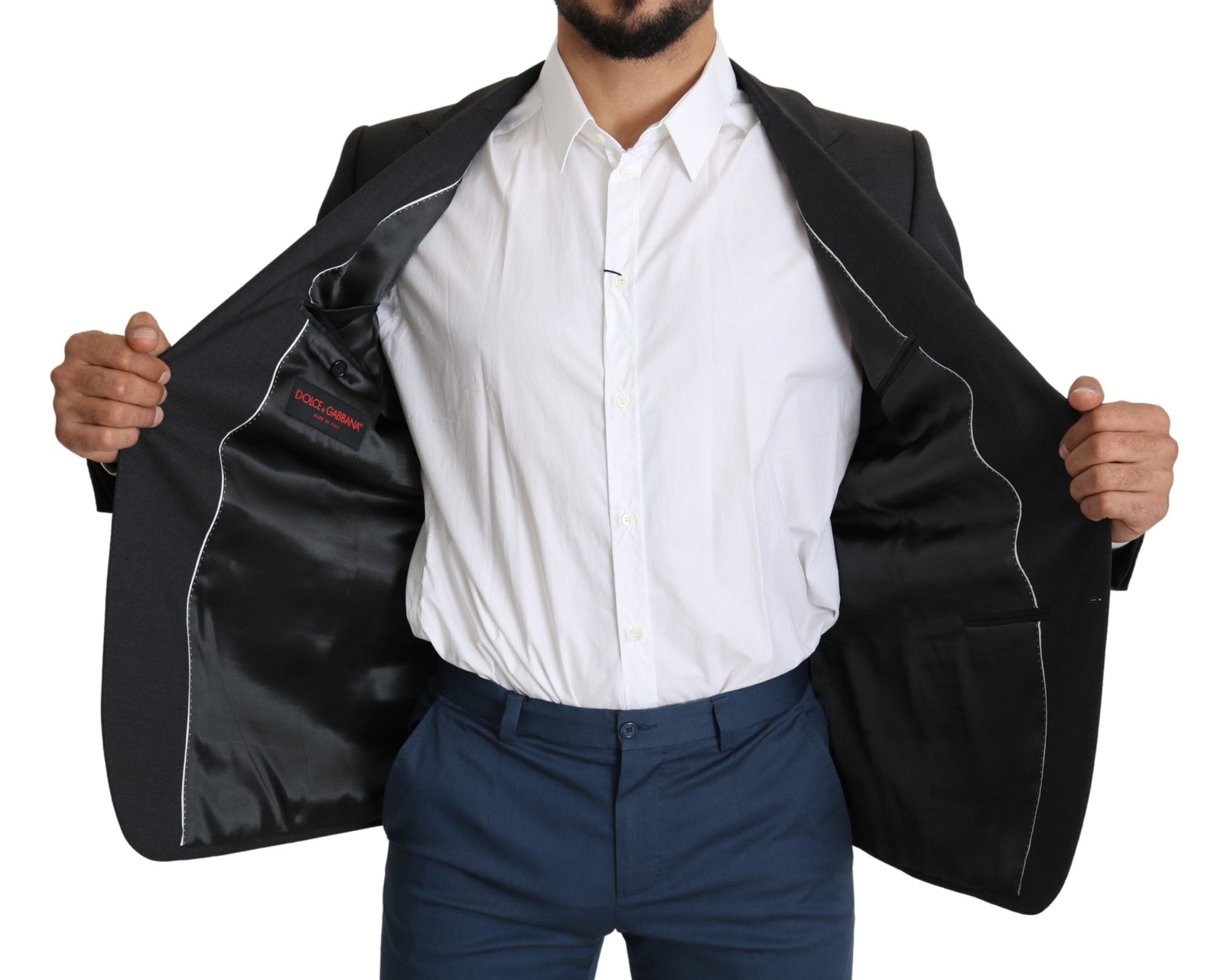 Dolce &amp; Gabbana Elegant Gray Wool Silk Blend Slim Fit Blazer