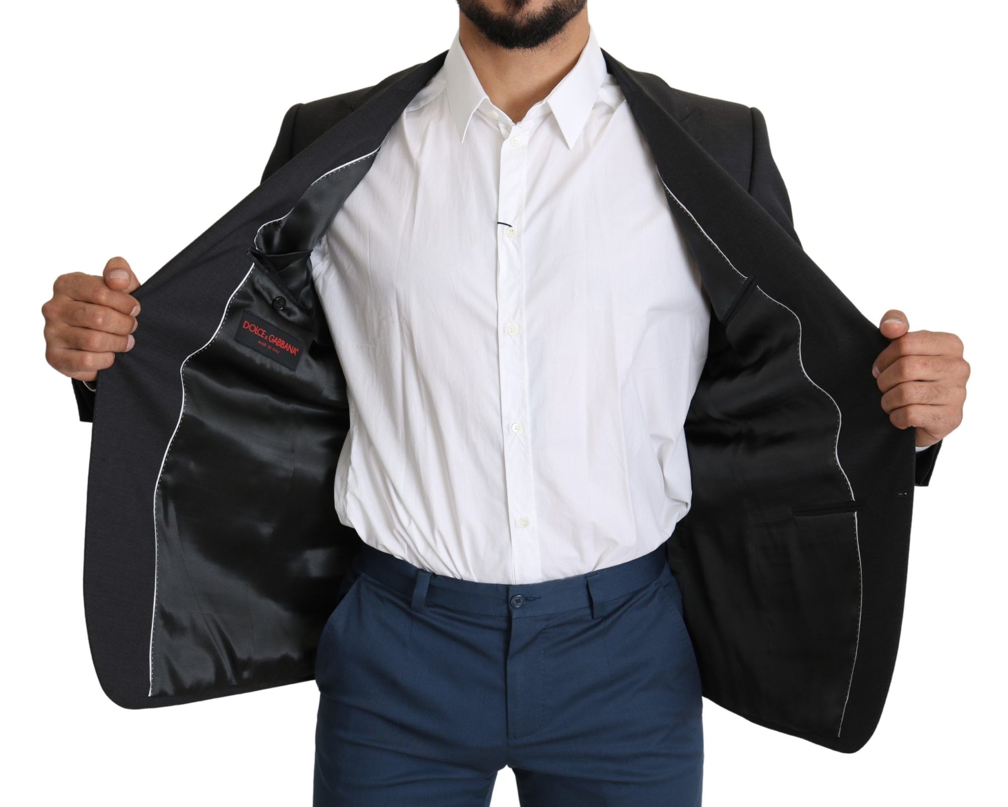 Dolce &amp; Gabbana Elegant Gray Wool Silk Blend Slim Fit Blazer