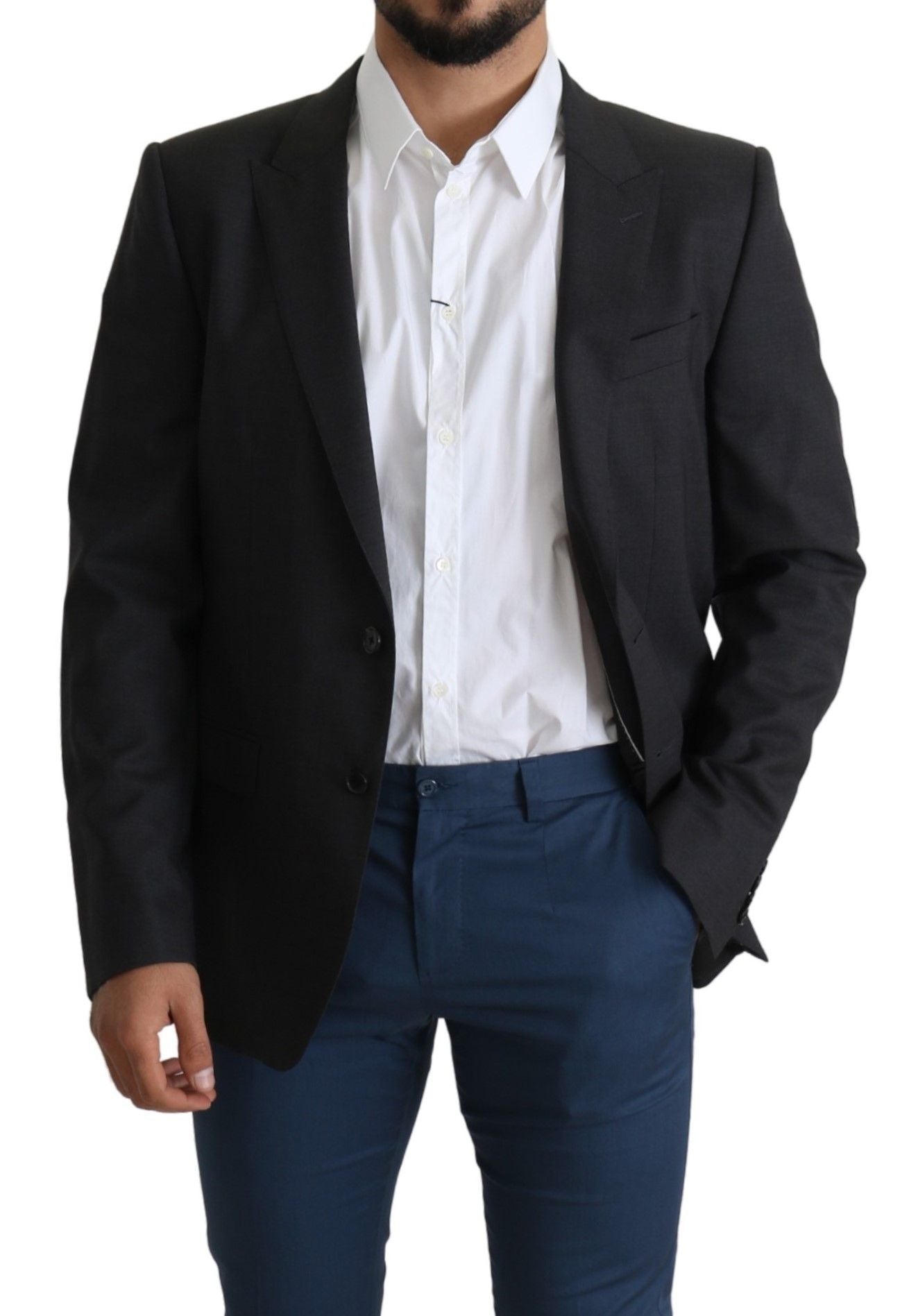 Dolce &amp; Gabbana Elegant Gray Wool Silk Blend Slim Fit Blazer
