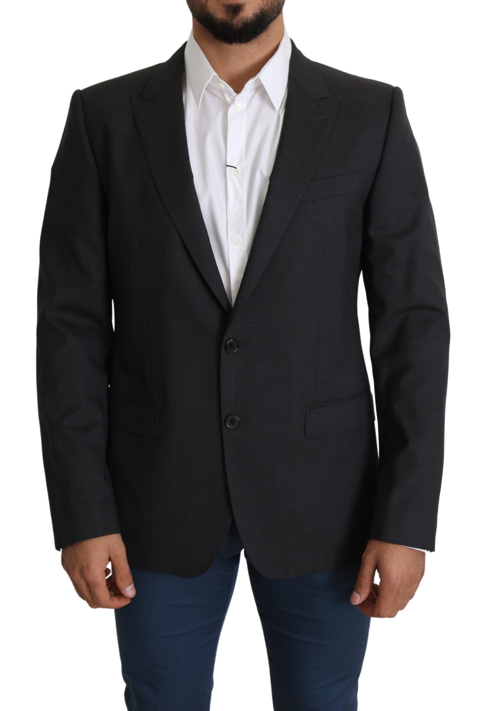 Dolce &amp; Gabbana Elegant Gray Wool Silk Blend Slim Fit Blazer
