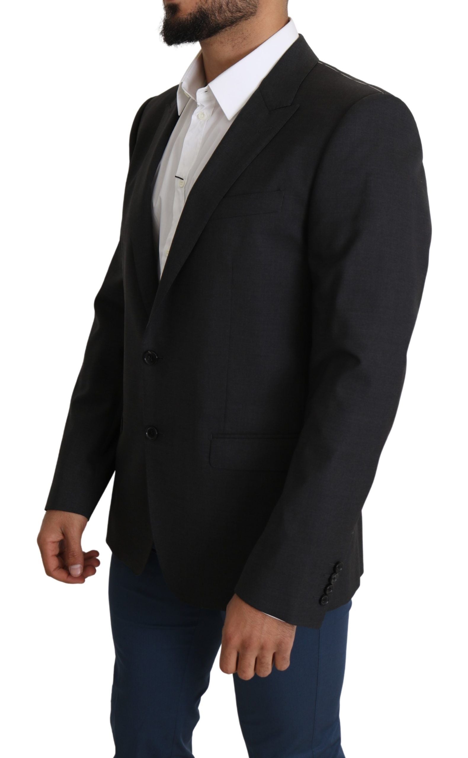 Dolce &amp; Gabbana Elegant Gray Wool Silk Blend Slim Fit Blazer