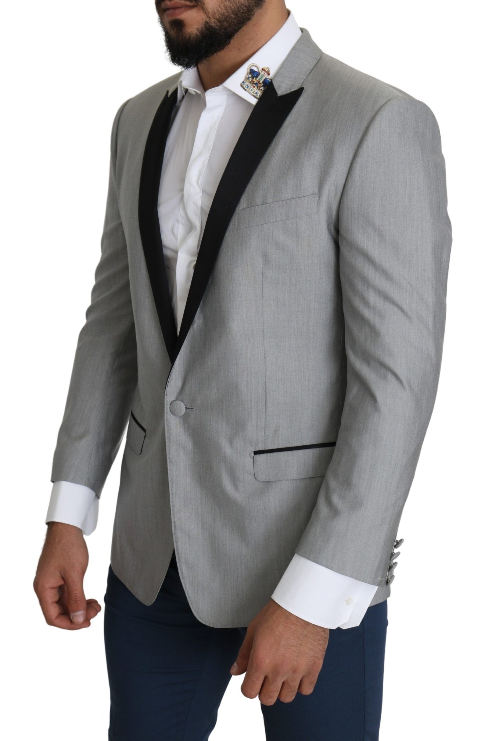 Dolce &amp; Gabbana Elegant Silk Blend Light Gray Blazer