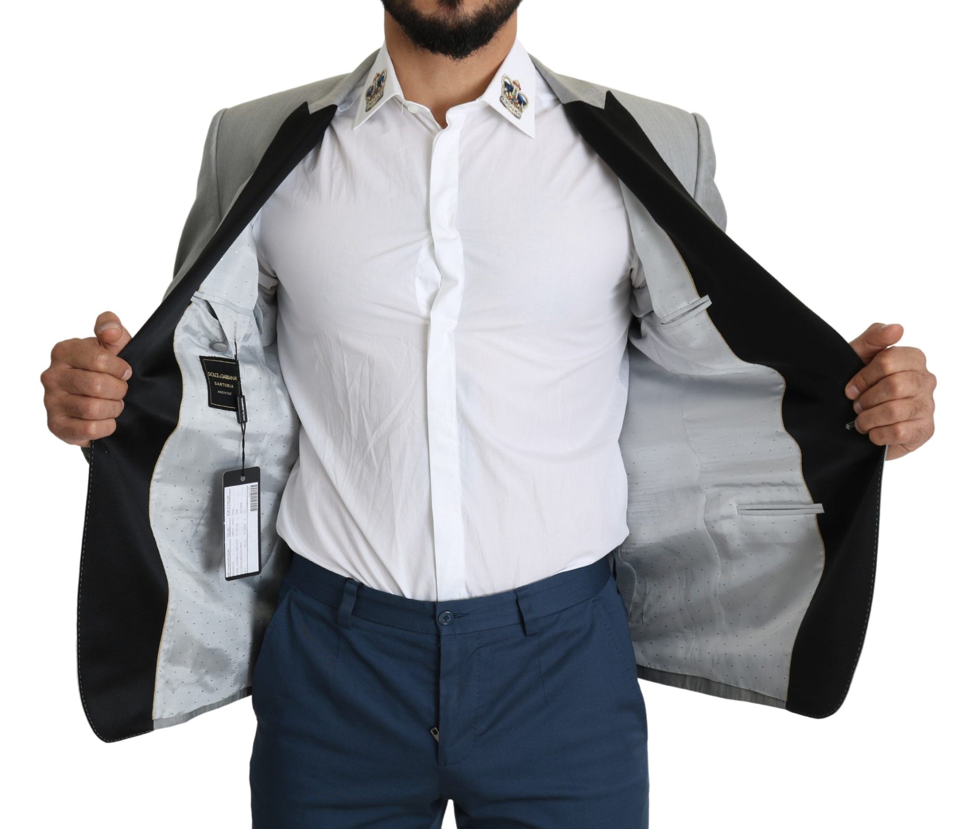 Dolce &amp; Gabbana Elegant Silk Blend Light Gray Blazer