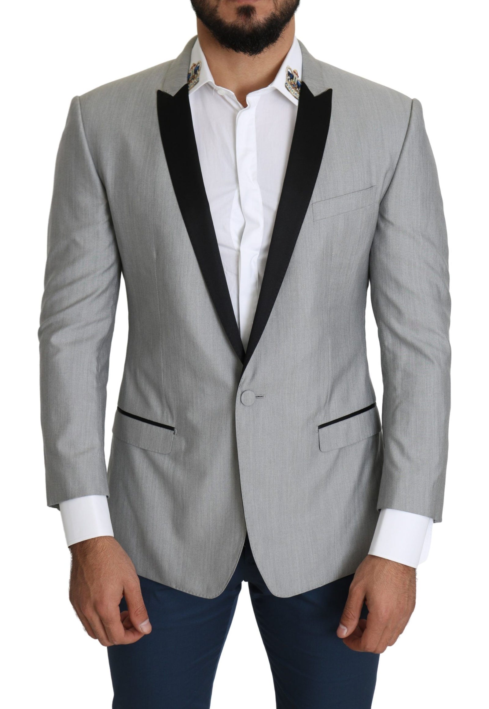 Dolce &amp; Gabbana Elegant Silk Blend Light Gray Blazer