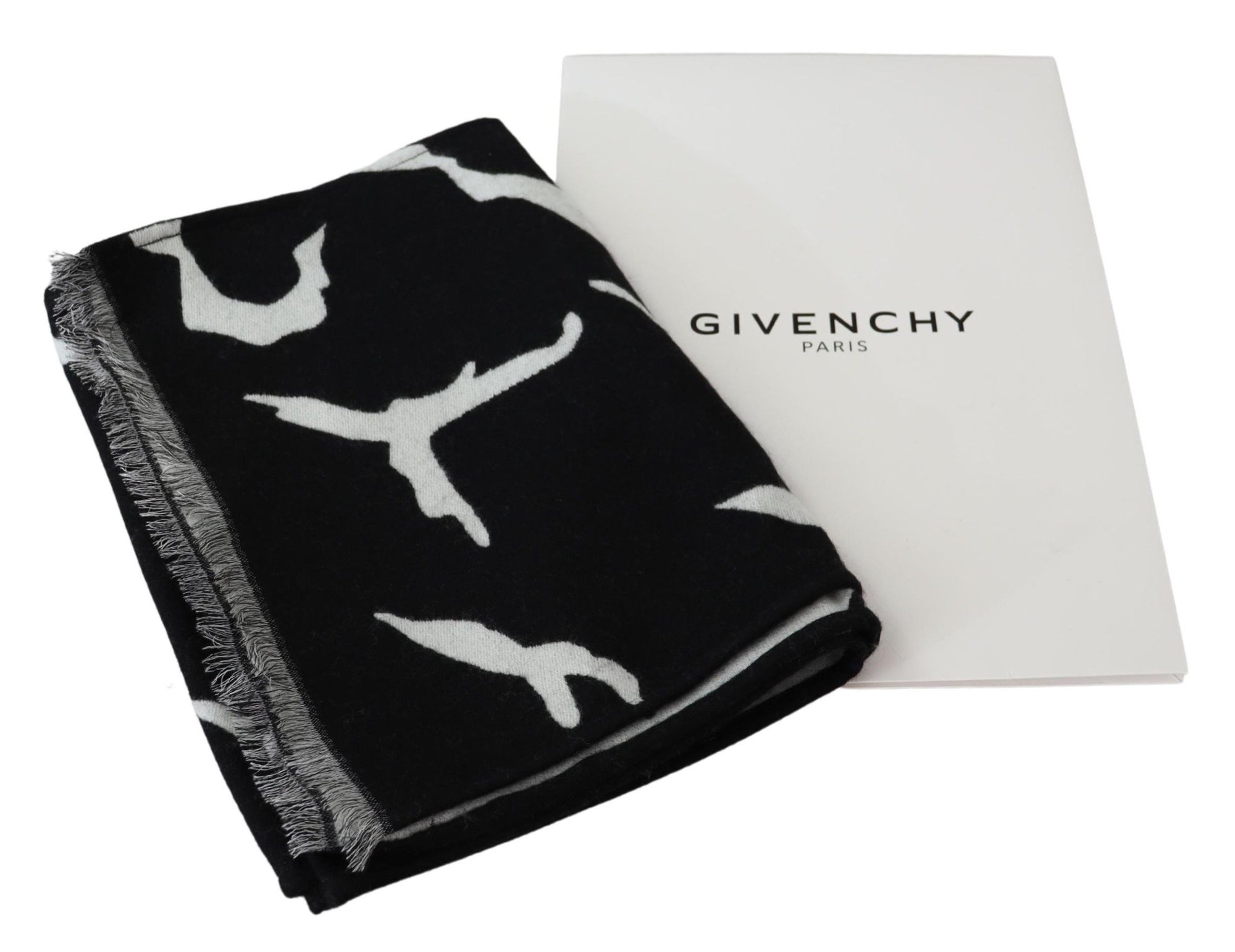 Écharpe unisexe élégante en laine et soie Givenchy, noire et blanche