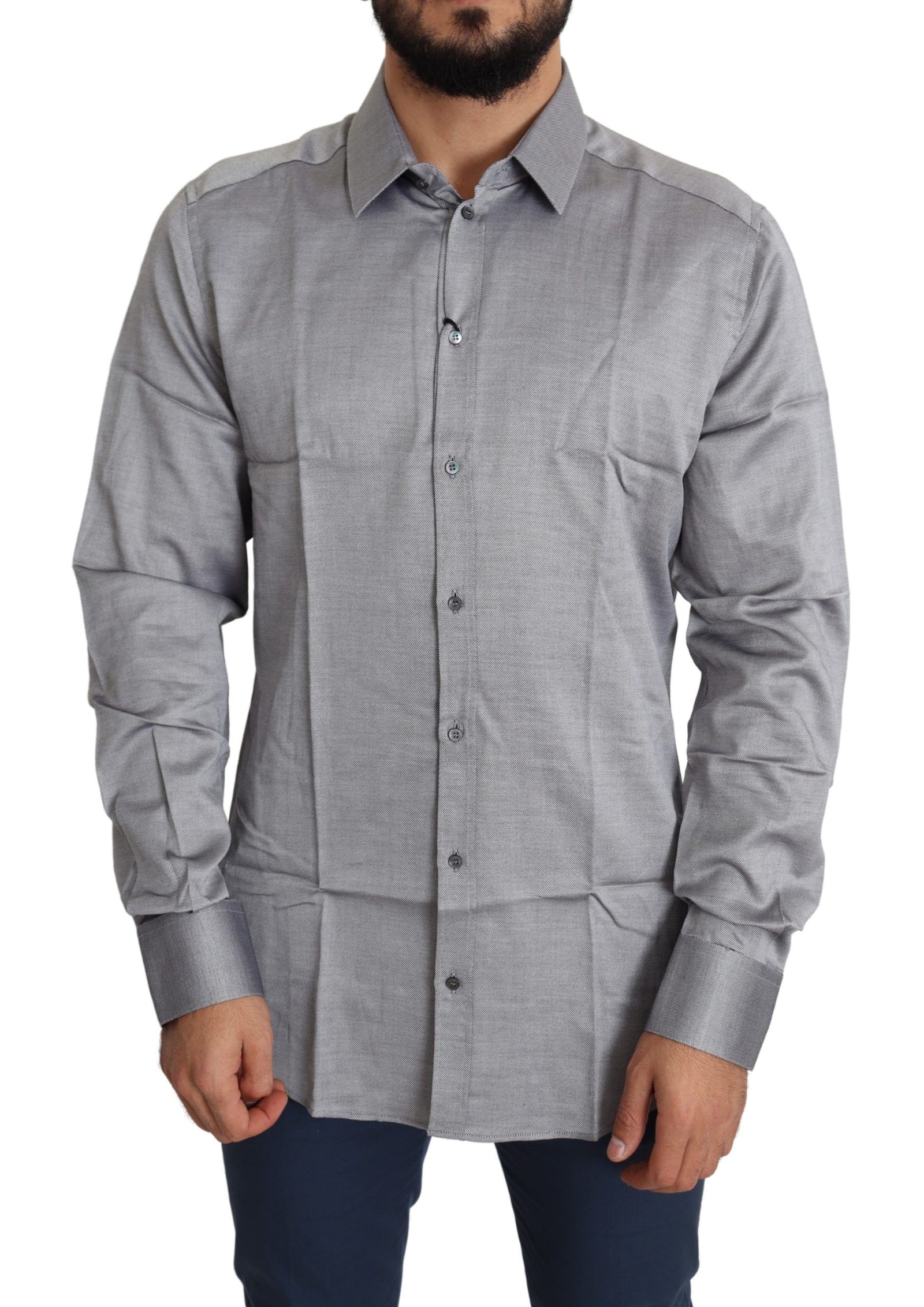 Chemise habillée en coton gris coupe slim élégante Dolce &amp; Gabbana