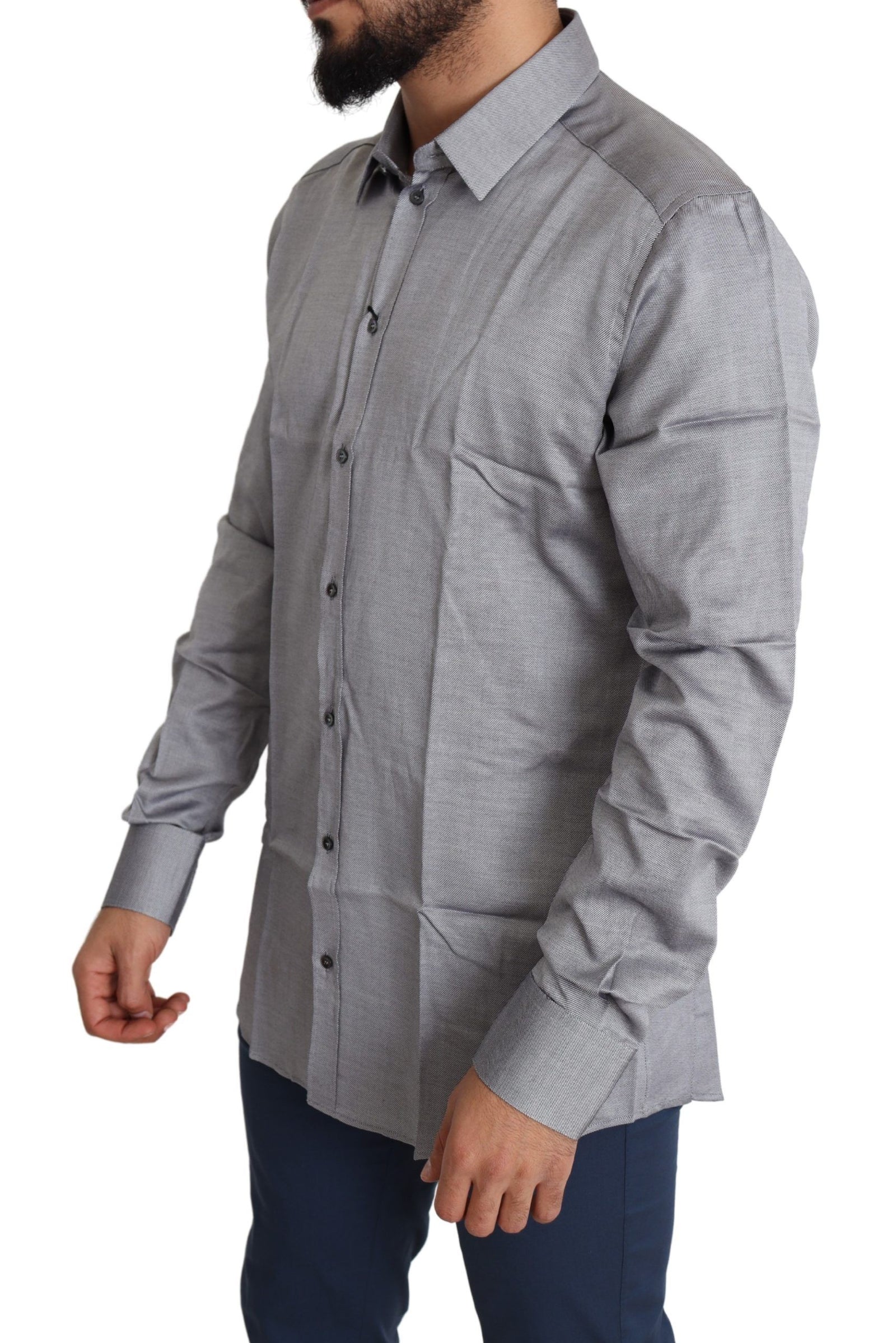 Chemise habillée en coton gris coupe slim élégante Dolce &amp; Gabbana