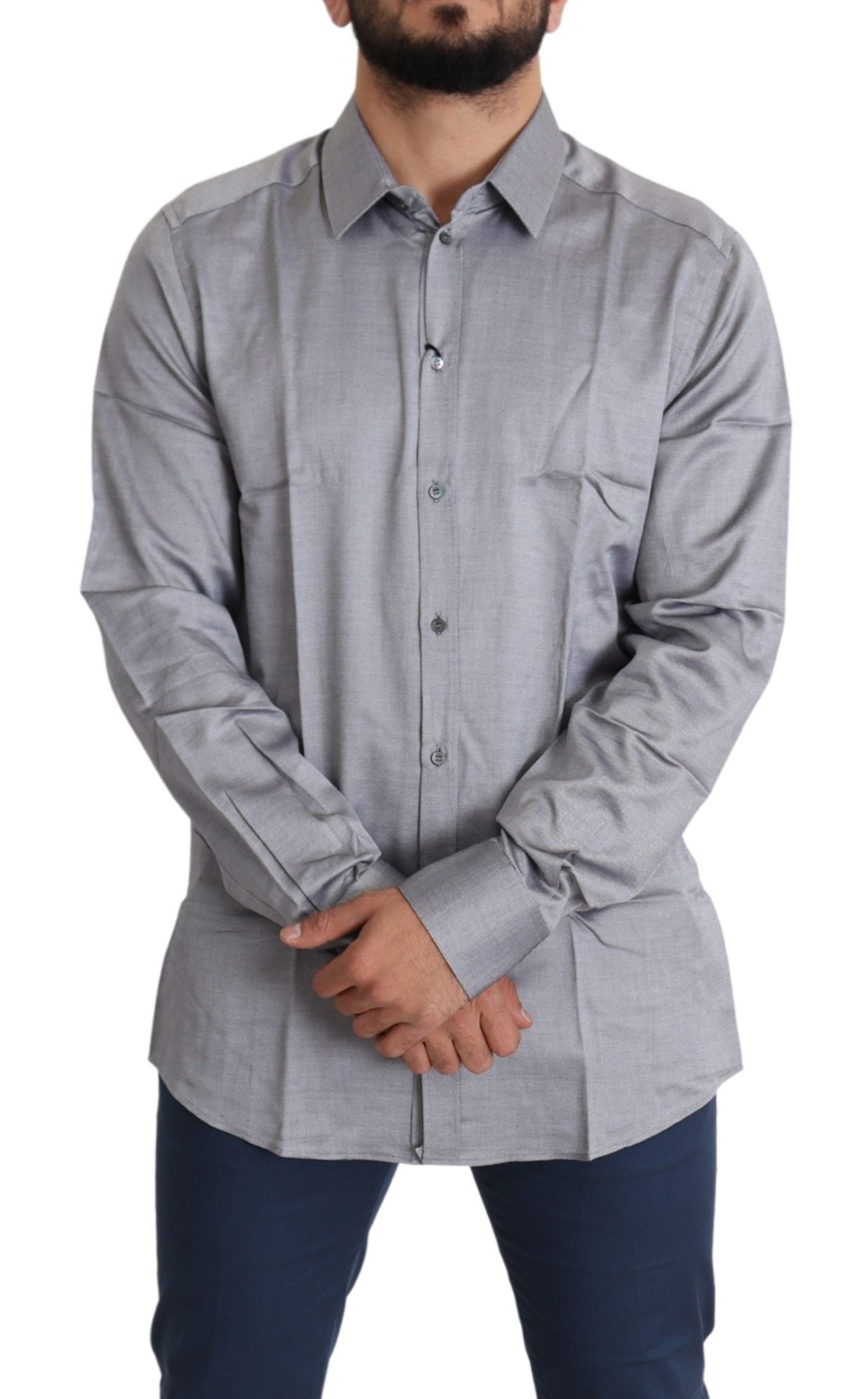 Chemise habillée en coton gris coupe slim élégante Dolce &amp; Gabbana