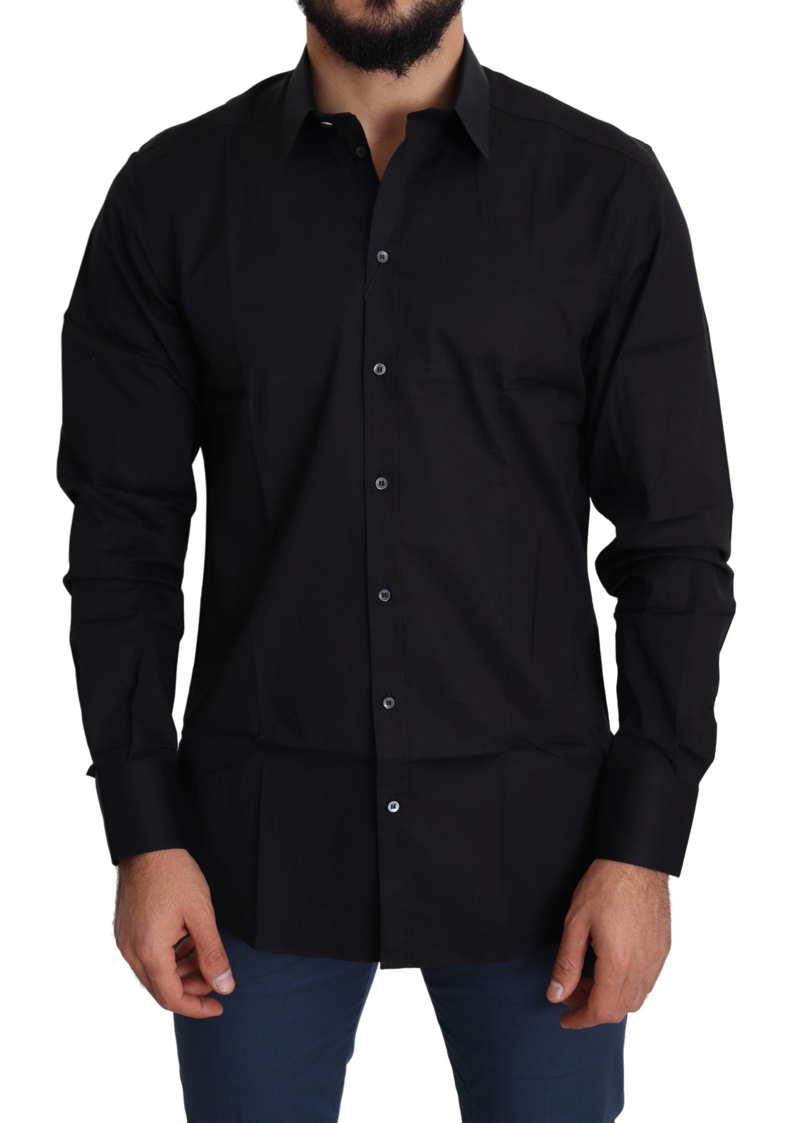 Chemise habillée élégante en coton stretch noir Dolce &amp; Gabbana
