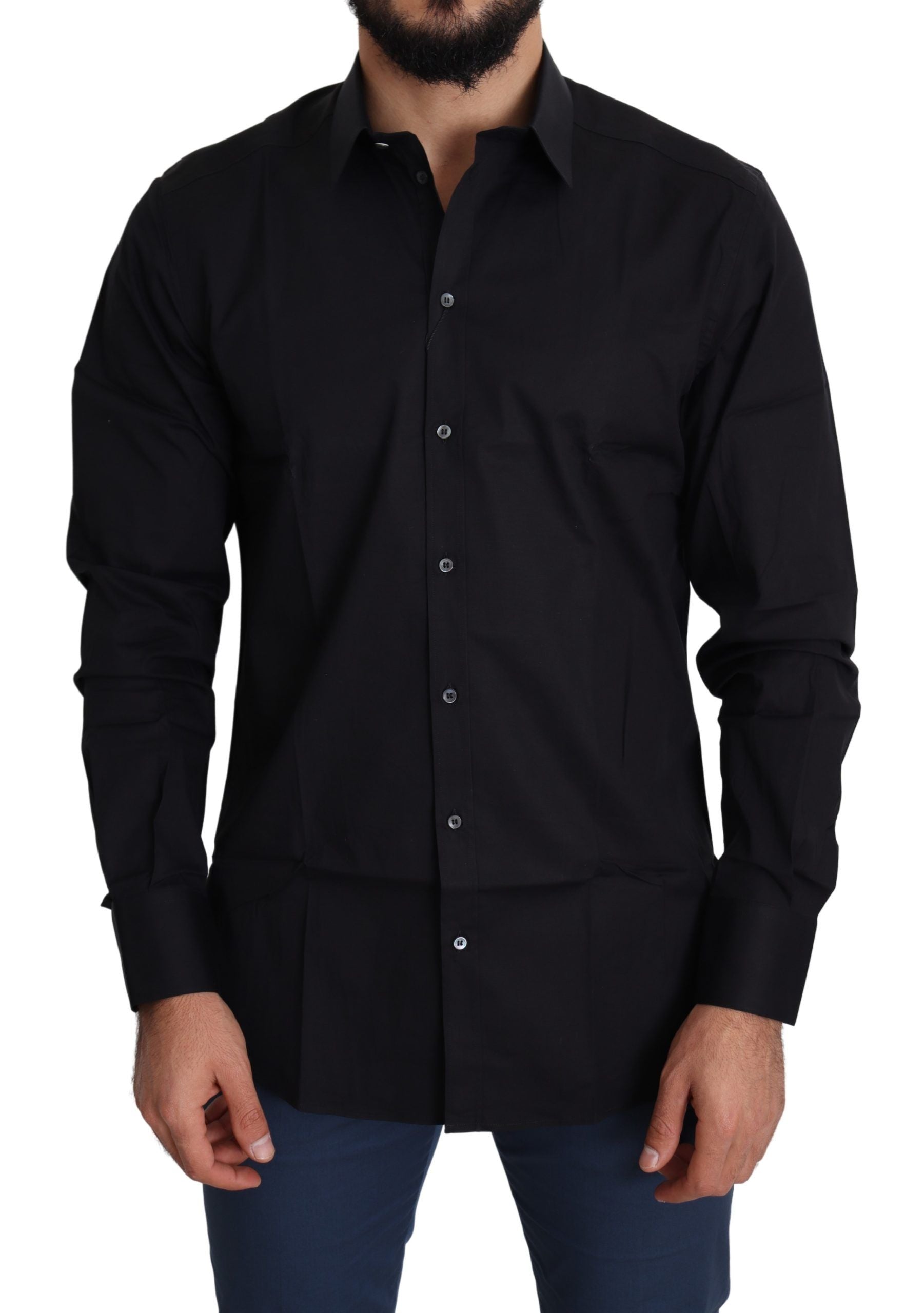 Chemise habillée élégante en coton stretch noir Dolce &amp; Gabbana