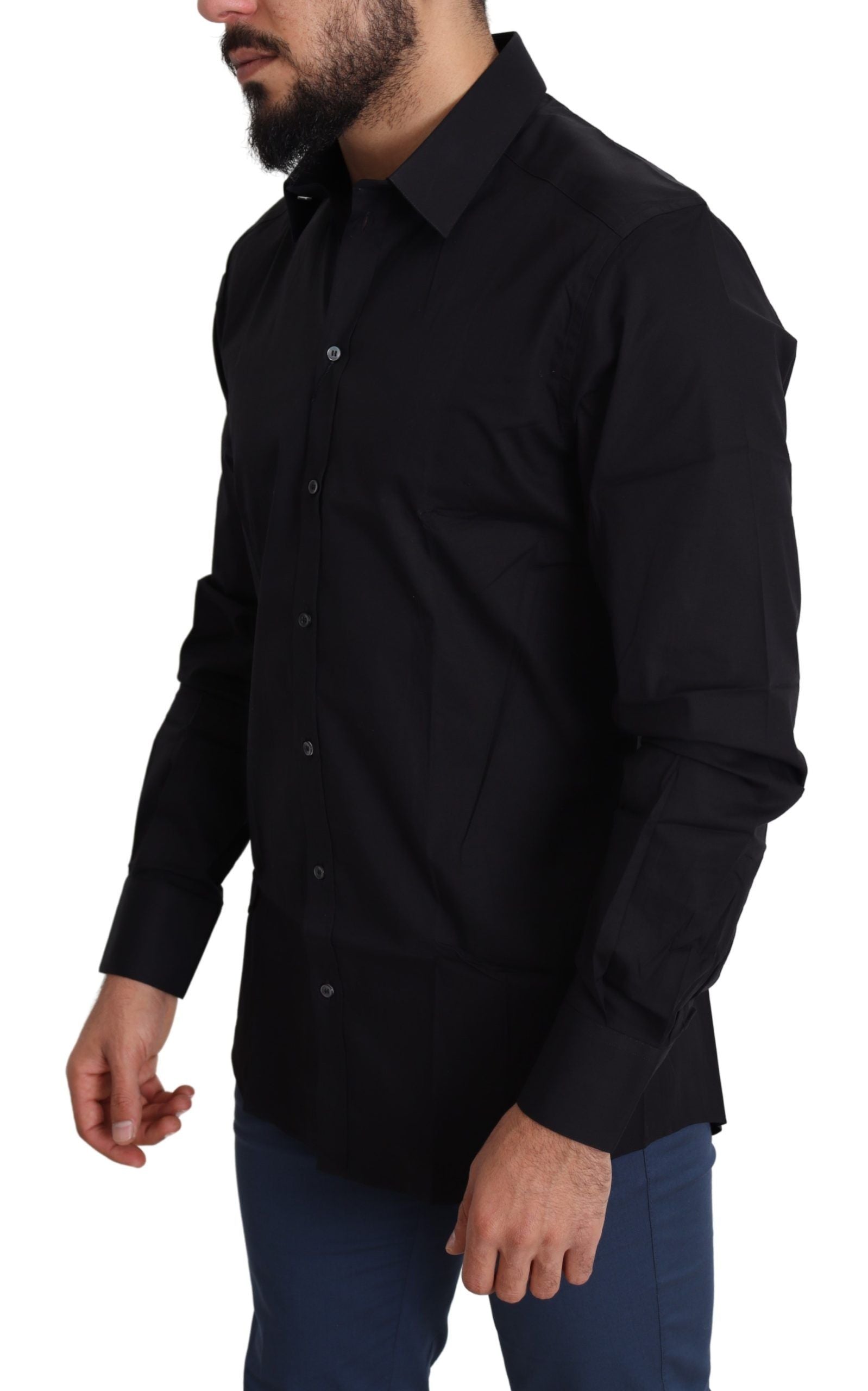 Chemise habillée élégante en coton stretch noir Dolce &amp; Gabbana