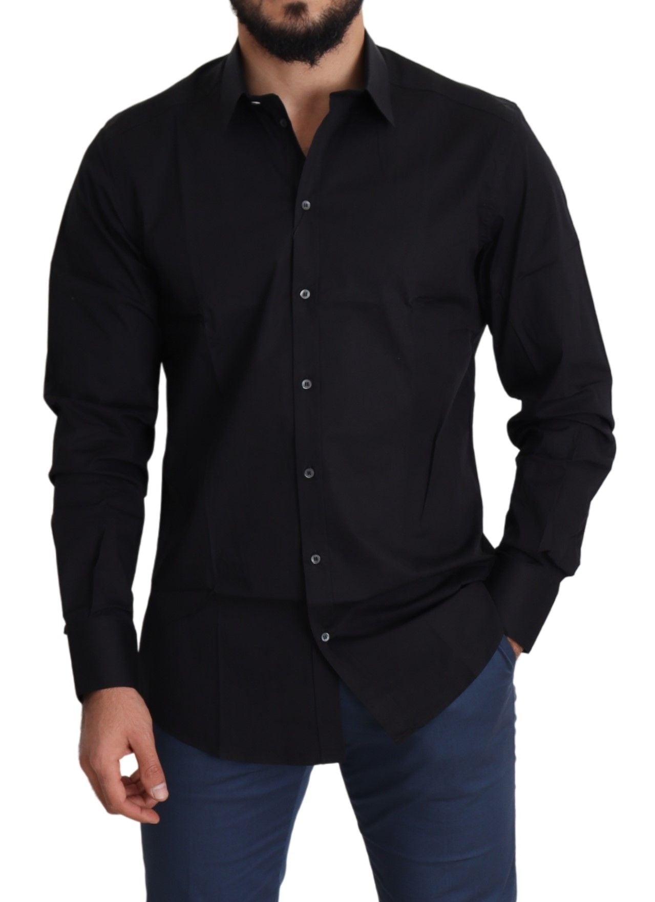 Chemise habillée élégante en coton stretch noir Dolce &amp; Gabbana
