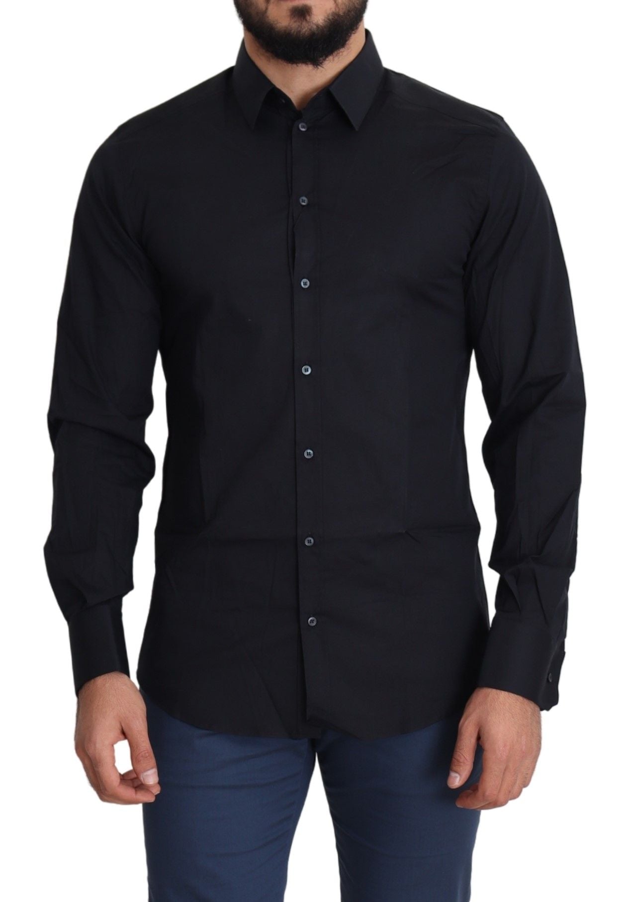 Chemise habillée en coton stretch noir coupe slim Dolce &amp; Gabbana