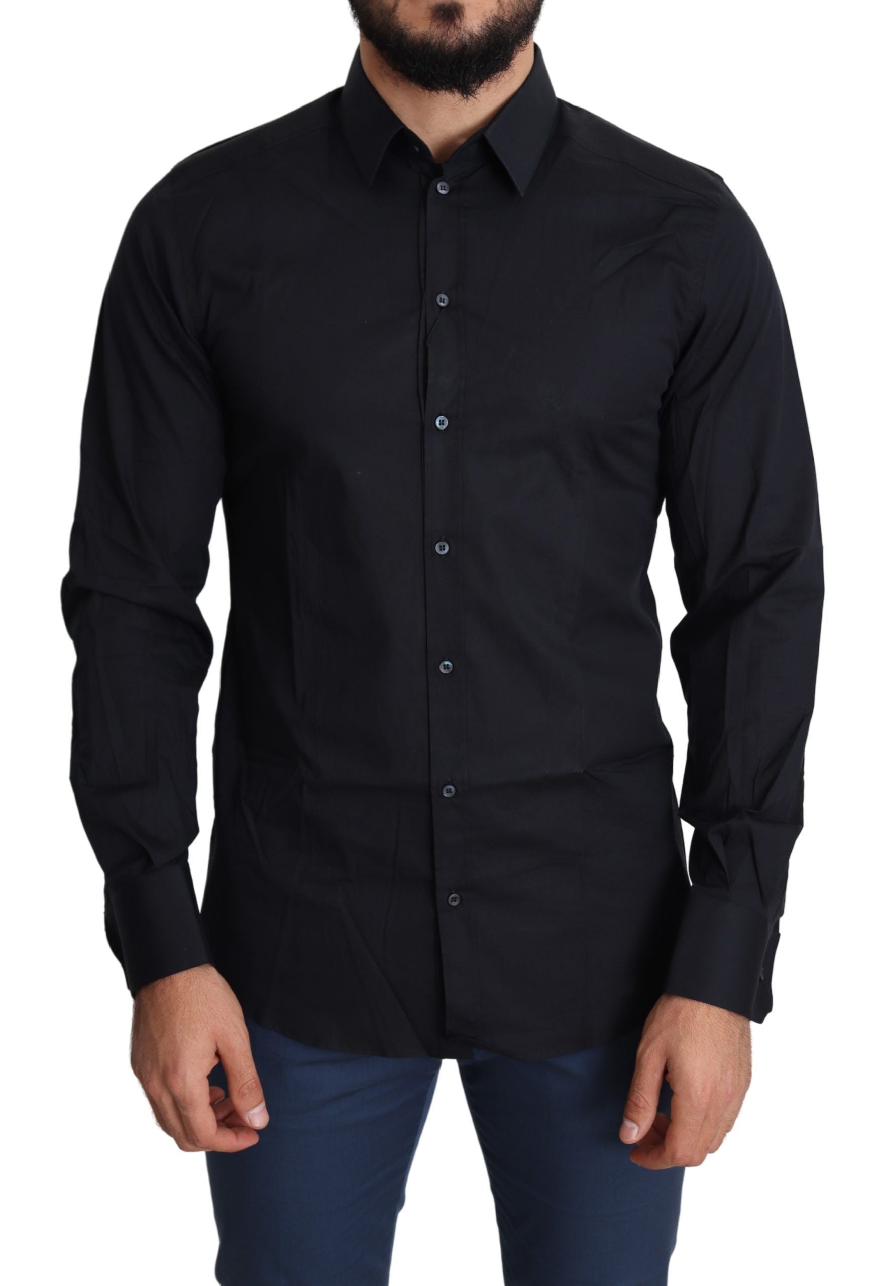 Chemise habillée en coton stretch noir coupe slim Dolce &amp; Gabbana