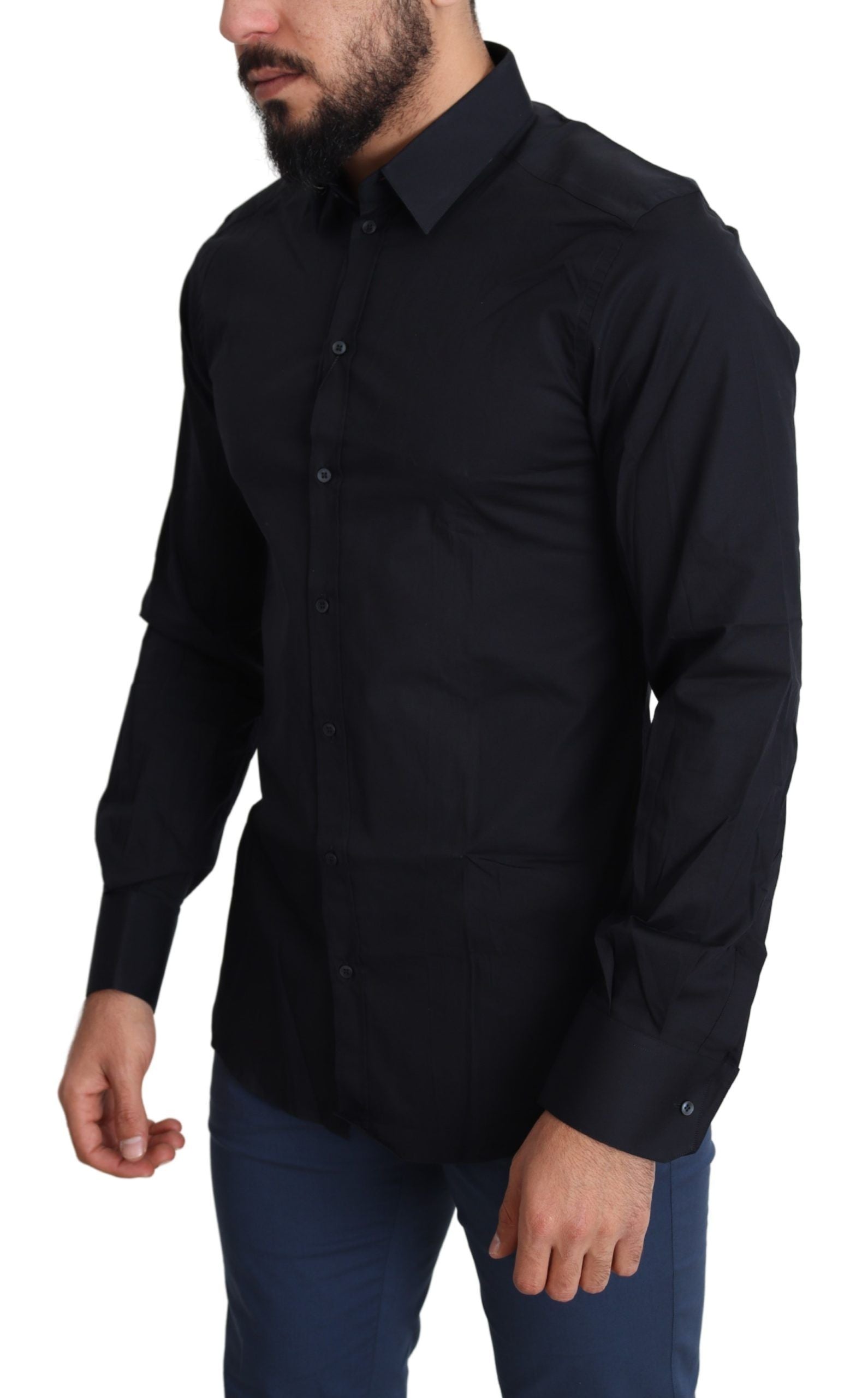 Chemise habillée en coton stretch noir coupe slim Dolce &amp; Gabbana