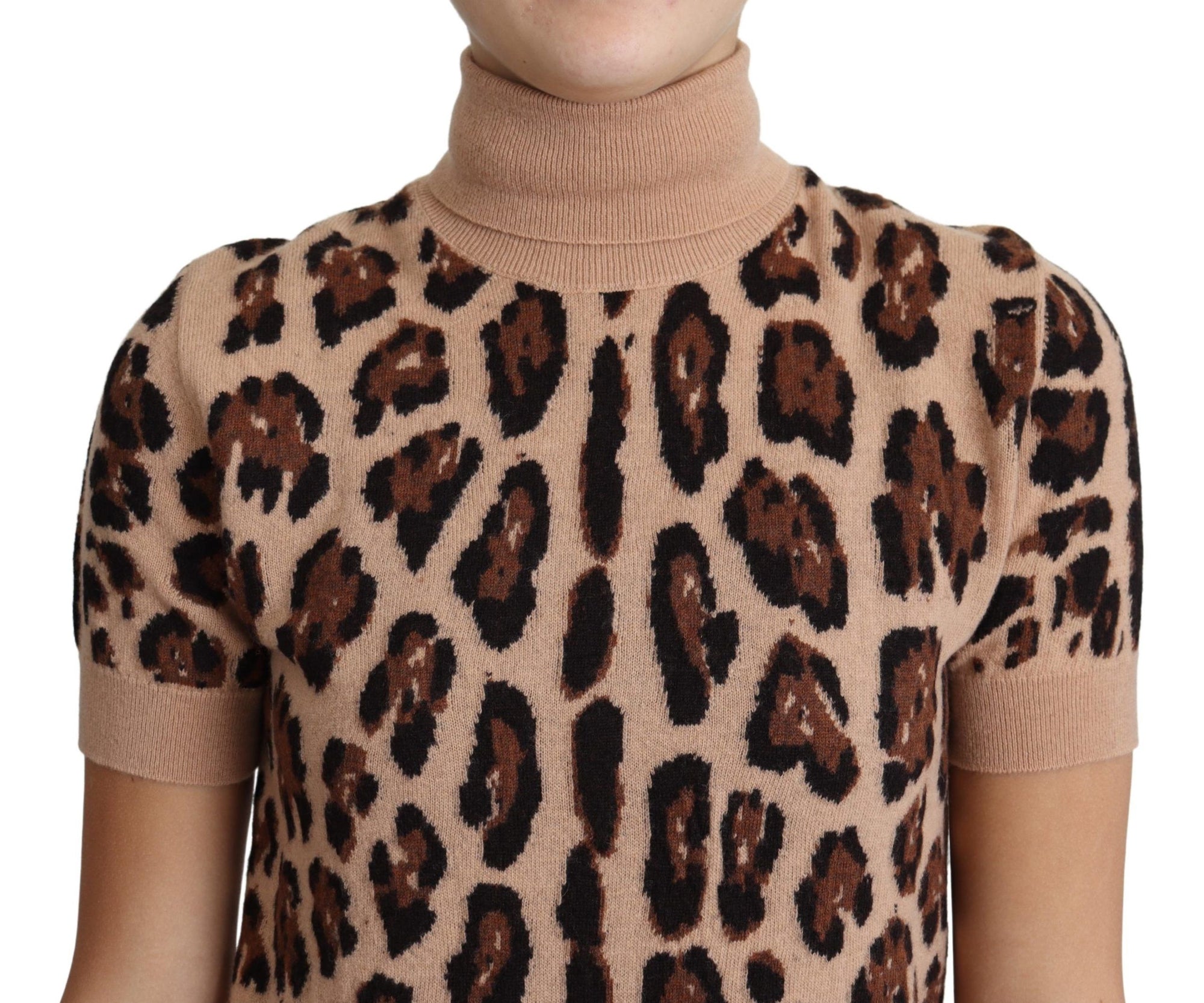 Dolce &amp; Gabbana - Haut élégant à col roulé en laine à imprimé léopard