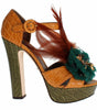 Dolce & Gabbana Orange Leather Crystal Platform Sandal Shoes