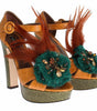 Dolce & Gabbana Orange Leather Crystal Platform Sandal Shoes