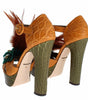 Dolce & Gabbana Orange Leather Crystal Platform Sandal Shoes