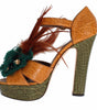 Dolce & Gabbana Orange Leather Crystal Platform Sandal Shoes